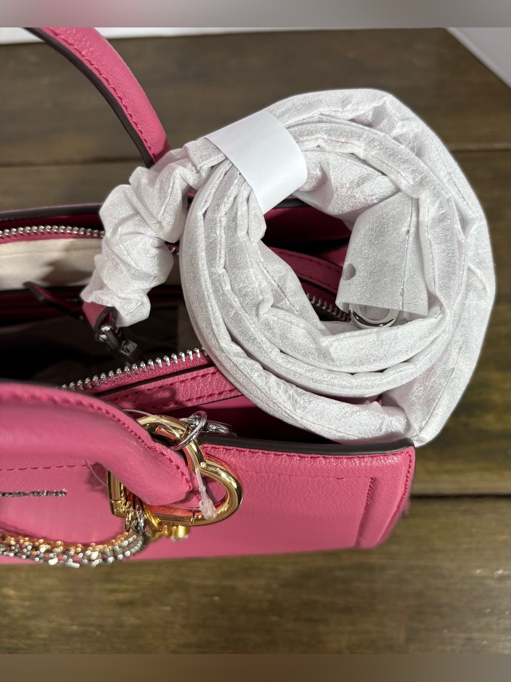 NWT Michael Kors Laila Leather Medium Satchel Handbag in Rosewood Pink - Picture 13 of 14